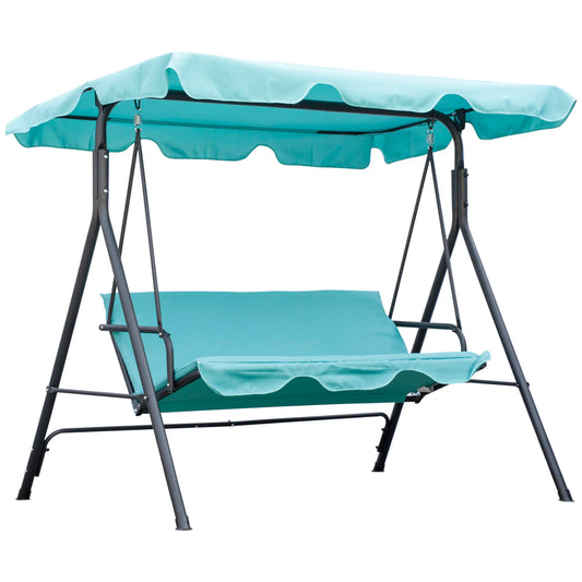 Outsunny 3 Seat Porch Swing Hammock With Canopy Blue