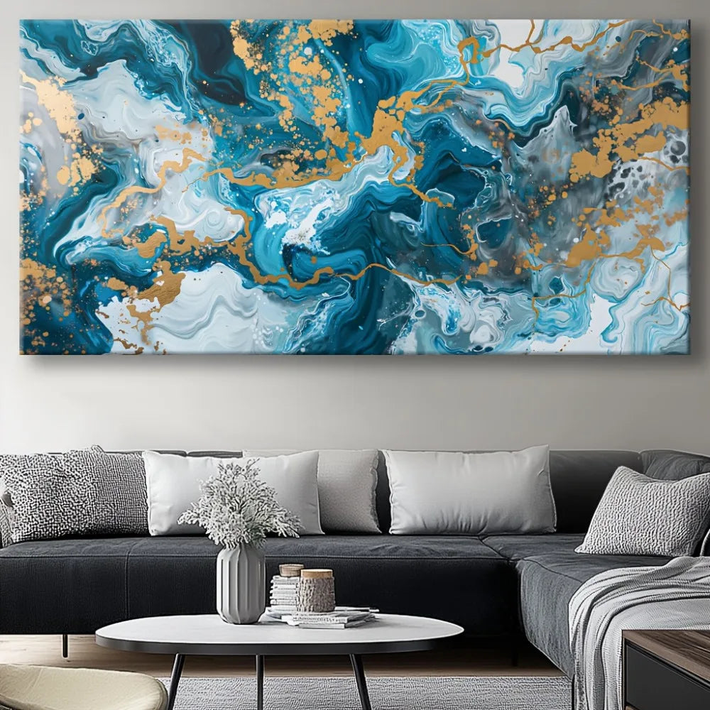 Blue Abstract Canvas Wall Art Painting for Living Room