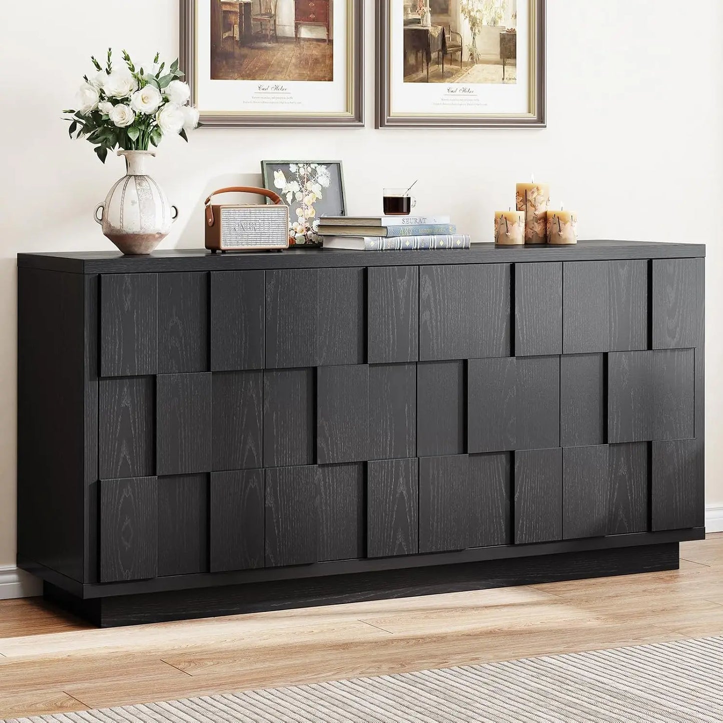 60 Inch Mid Century Farmhouse Sideboard Cabinet With Storage