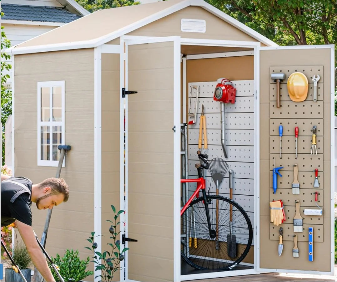 6x3 FT Storage Shed, Waterproof Resin Outdoor Tool Shed