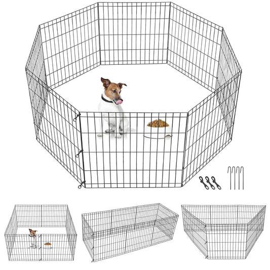 24 Inch Tall 8 Panels Metal Dog Playpen Large Crate Fence