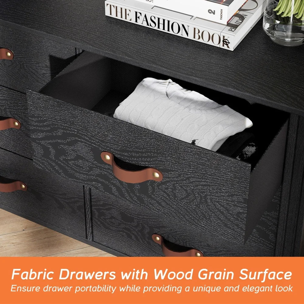 Modern 6 Drawer Dresser With Fabric Drawers Storage