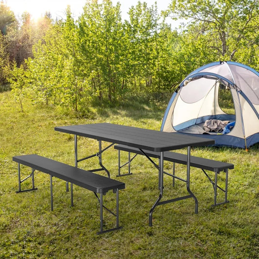 Picnic Table Set with 2 Benches, 6 Feet Camping Set