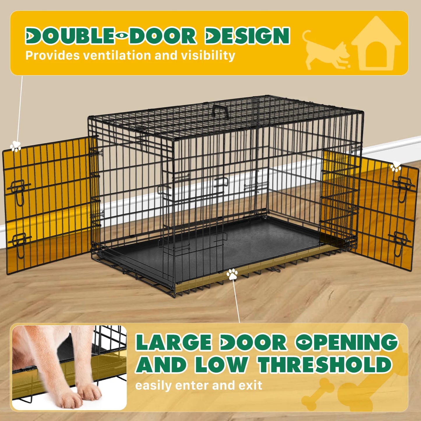 JHK Double Door Folding Metal Wire Dog Cage Large Kennel