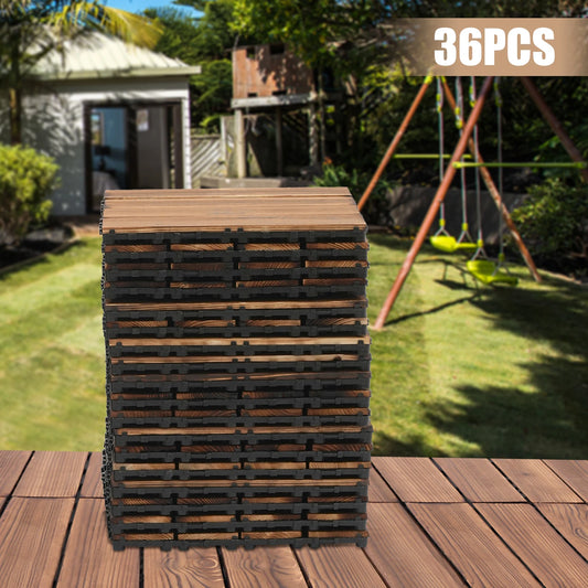 36 PCS Deck Tiles Hardwood Interlocking Patio Deck Tiles