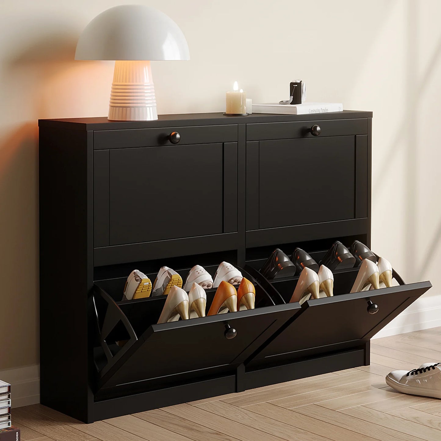 Shoe Cabinet Flip Drawers Freestanding Adjustable Shelf