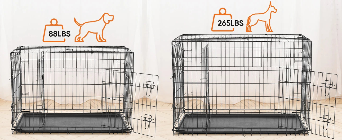JHK Double Door Folding Metal Wire Dog Cage Large Kennel