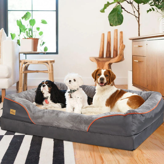 Dog Bed Orthopedic Foam With Cotton Padded Bolster Removable Cover L XL 2XL 3XL