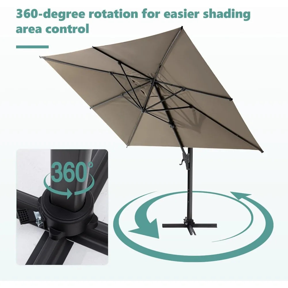 10FT Square Cantilever Patio Umbrella with Tilt Adjustment and 360-Degree Rotation