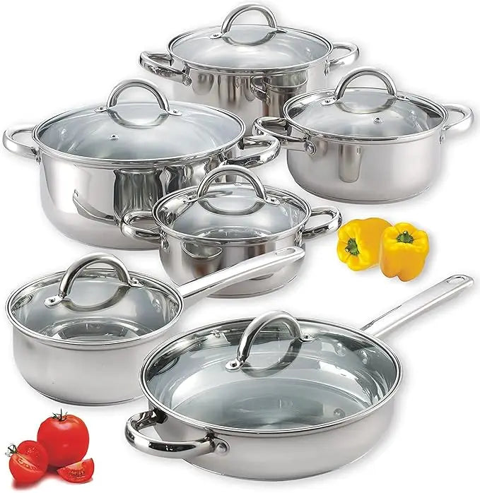 Cook N Home Kitchen Cookware Sets, 12-Piece Stainless Steel