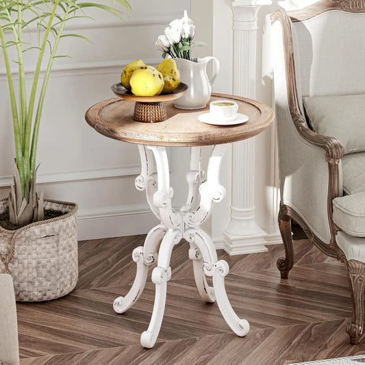 Rustic Accent End Table, Farmhouse Side Table with Natural Top