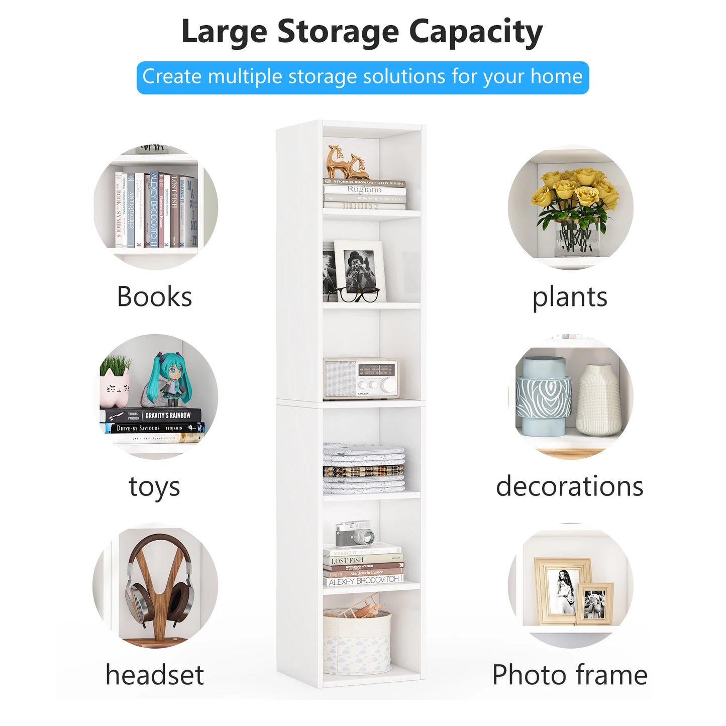 Tribesigns 70.9 Inch Tall Narrow Bookcase, Rustic Corner Bookcase with Storage, 6 Tier Cube Display Shelves for Home Office
