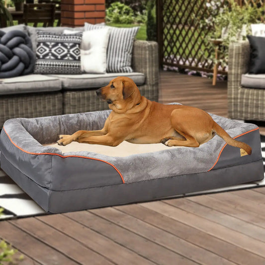 Dog Bed Orthopedic Foam With Removable Cotton Padded Bolster Cover L XL 2XL 3XL