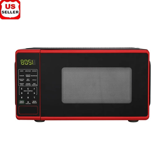 Compact 0.7 Cu ft Countertop Microwave Oven 700 Watts LED Display Kitchen Timer Child Safety Lock Push Button Door 10 Power