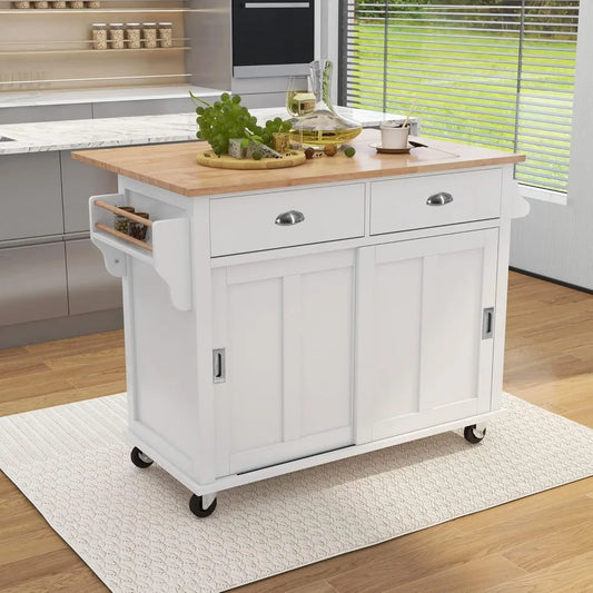 Rolling Kitchen Island Cart With Drop Leaf Spice Rack Towel Rack 2 Drawers