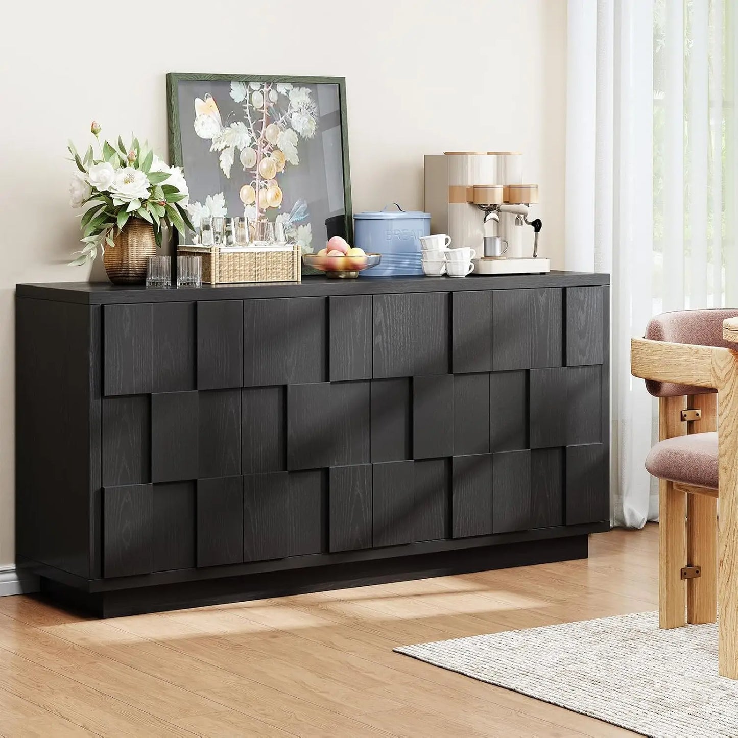 60 Inch Mid Century Farmhouse Sideboard Cabinet With Storage