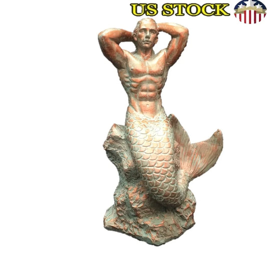 Bronze Patina Merman Mermaid Garden Statue for Outdoor Use