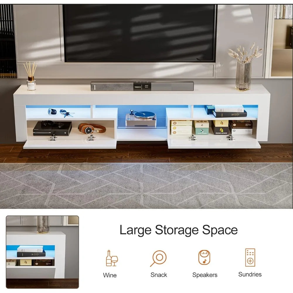 LED Floating TV Stand for 85 Inch TV with 2 Cabinets