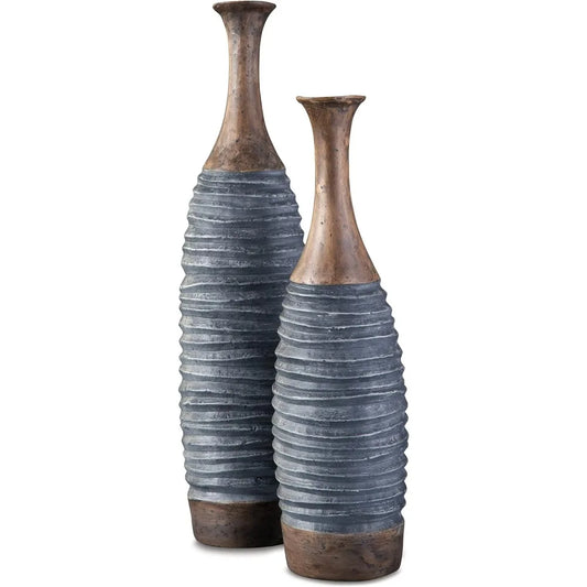 2-Piece Decorative Vase Set, Antique Grey & Brown Charm