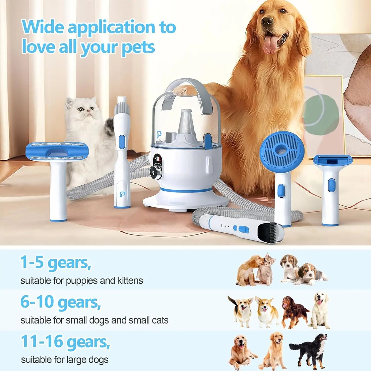 Pet Grooming Vacuum Kit 5 In 1 Dust Cup For Shedding Dogs