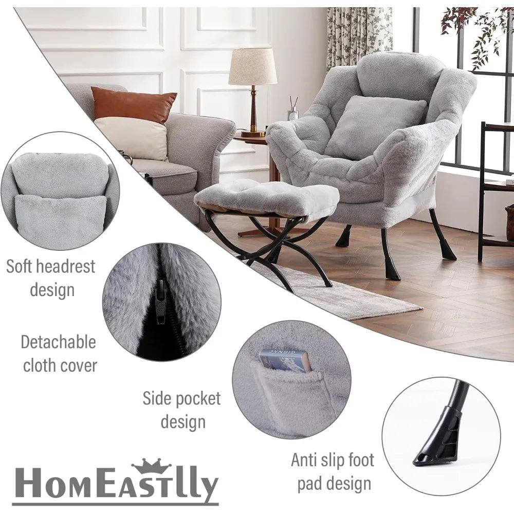Contemporary Oversized Lounge Chair With Ottoman Seating