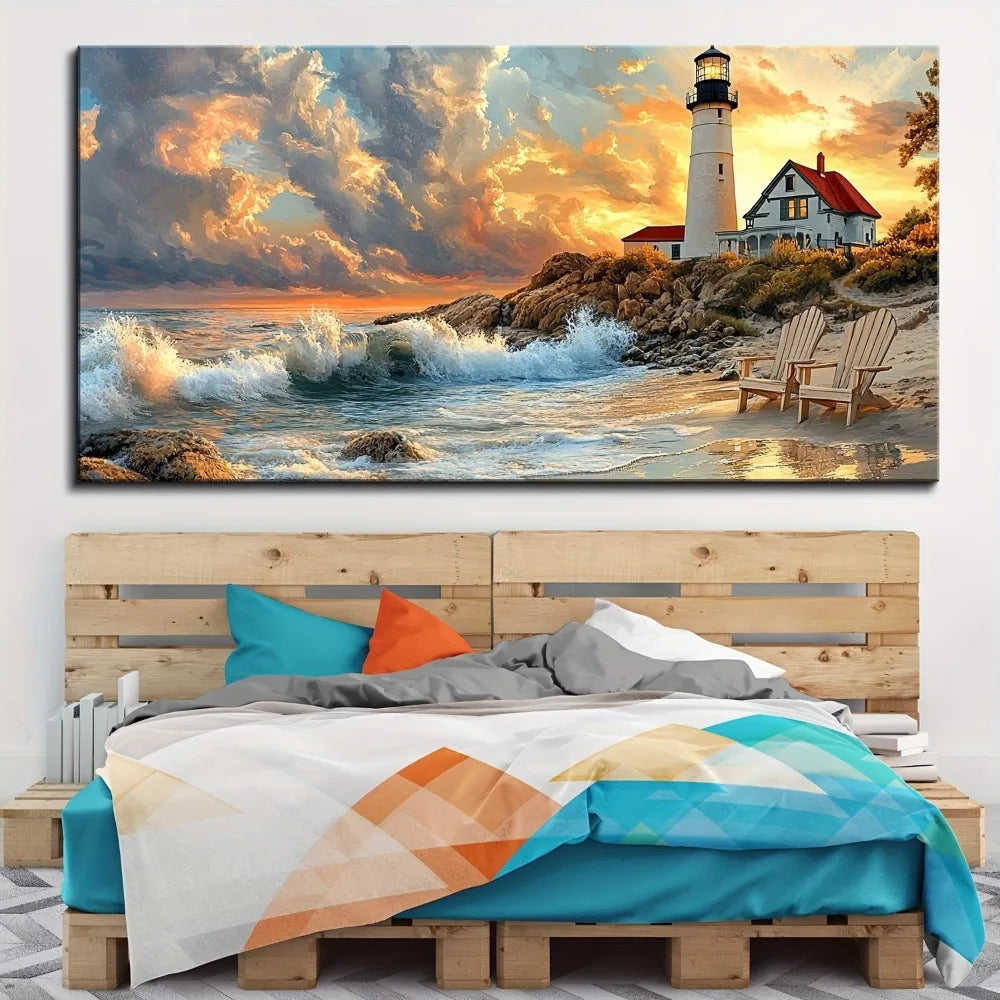 Portland Lighthouse Canvas Mural With 1.5 Inch Pine Frame