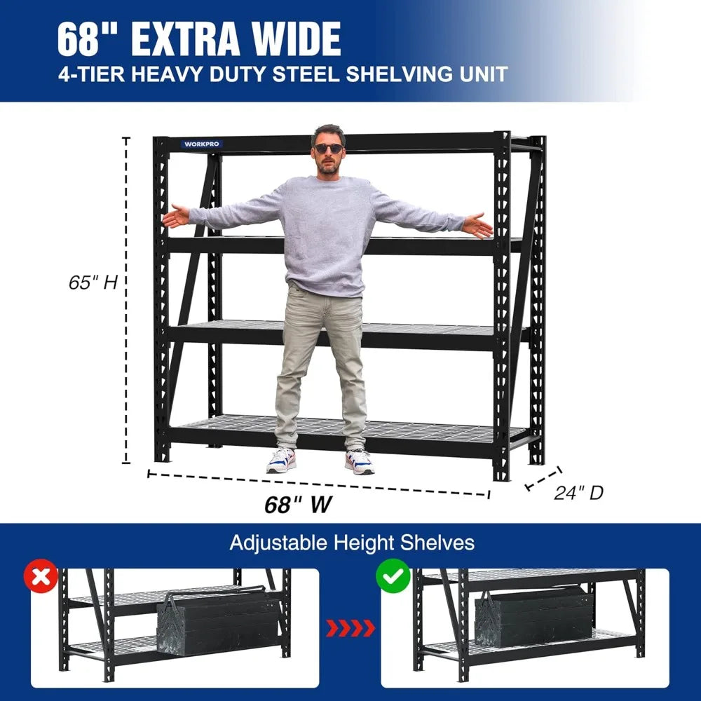 68" 4-Tier Metal Garage Shelving Unit for Heavy Duty Storage