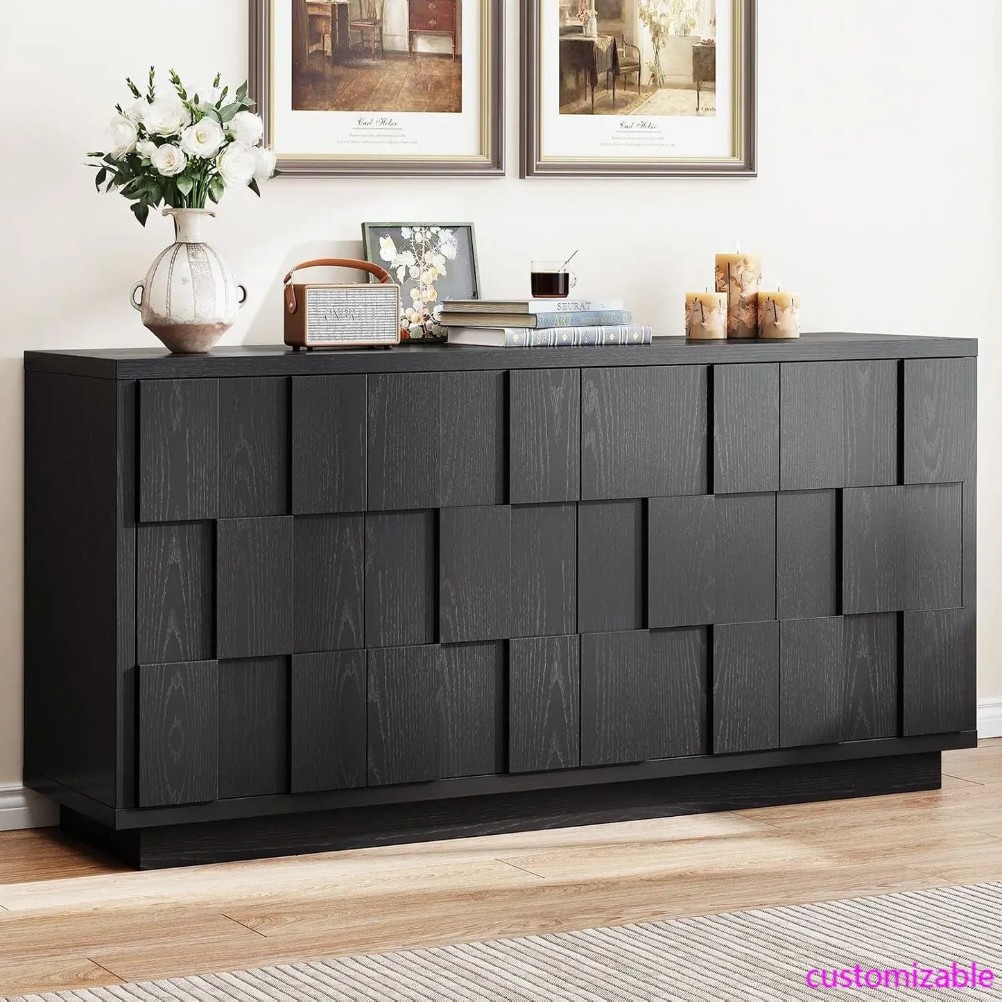 60 Inch Mid Century Farmhouse Sideboard Cabinet With Storage