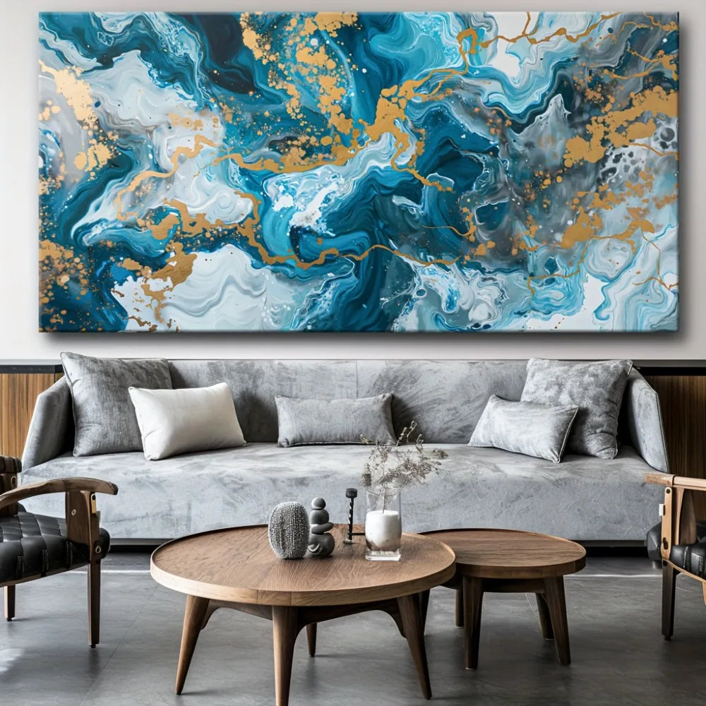 Blue Abstract Canvas Wall Art Painting for Living Room