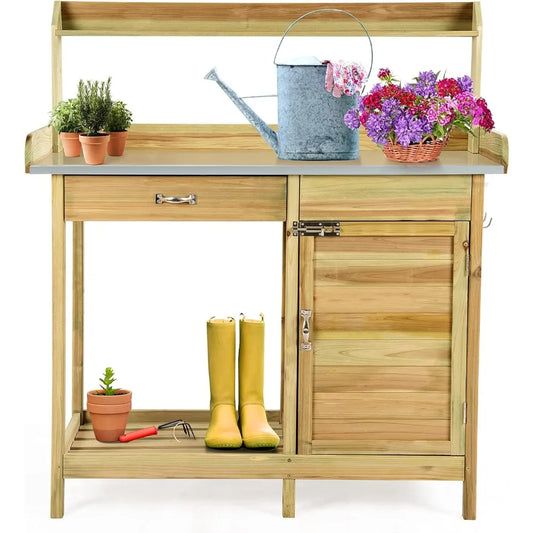 Outdoor Potting Bench Work Station Drawer Storage Cabinet