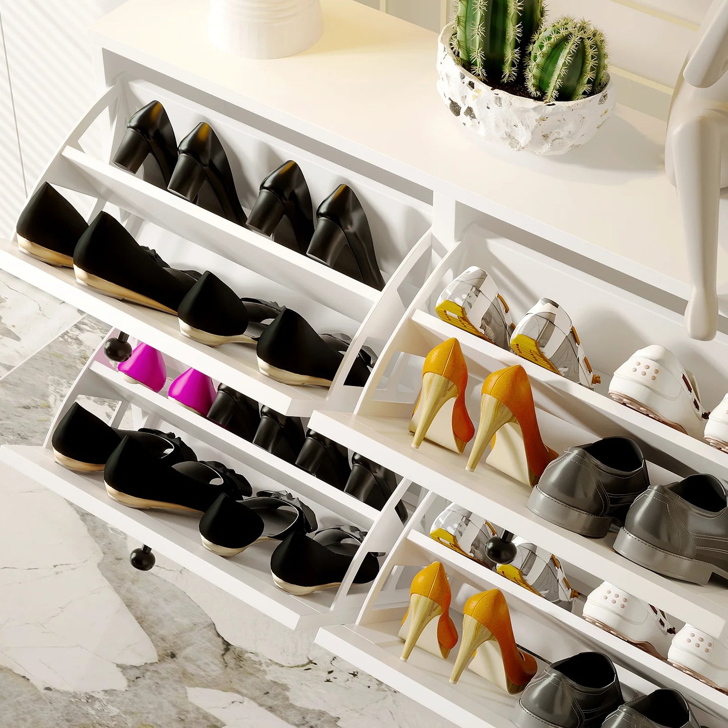 Shoe Cabinet Flip Drawers Freestanding Adjustable Shelf