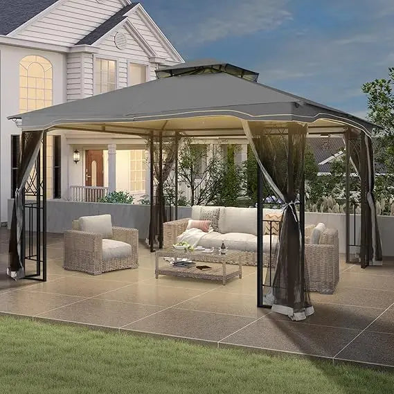 11’x 13’ Outdoor Gazebo, Double Roof Patio Canopy Garden