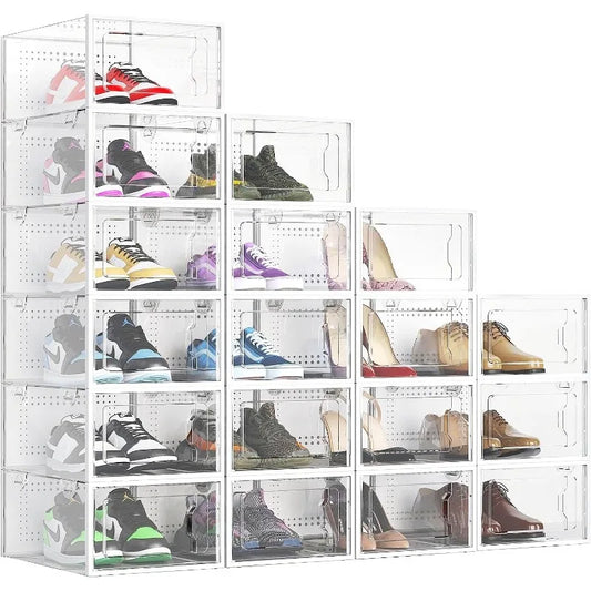 Shoe Boxes Clear Plastic Stackable 18 Pack Premium Shoe Organizer