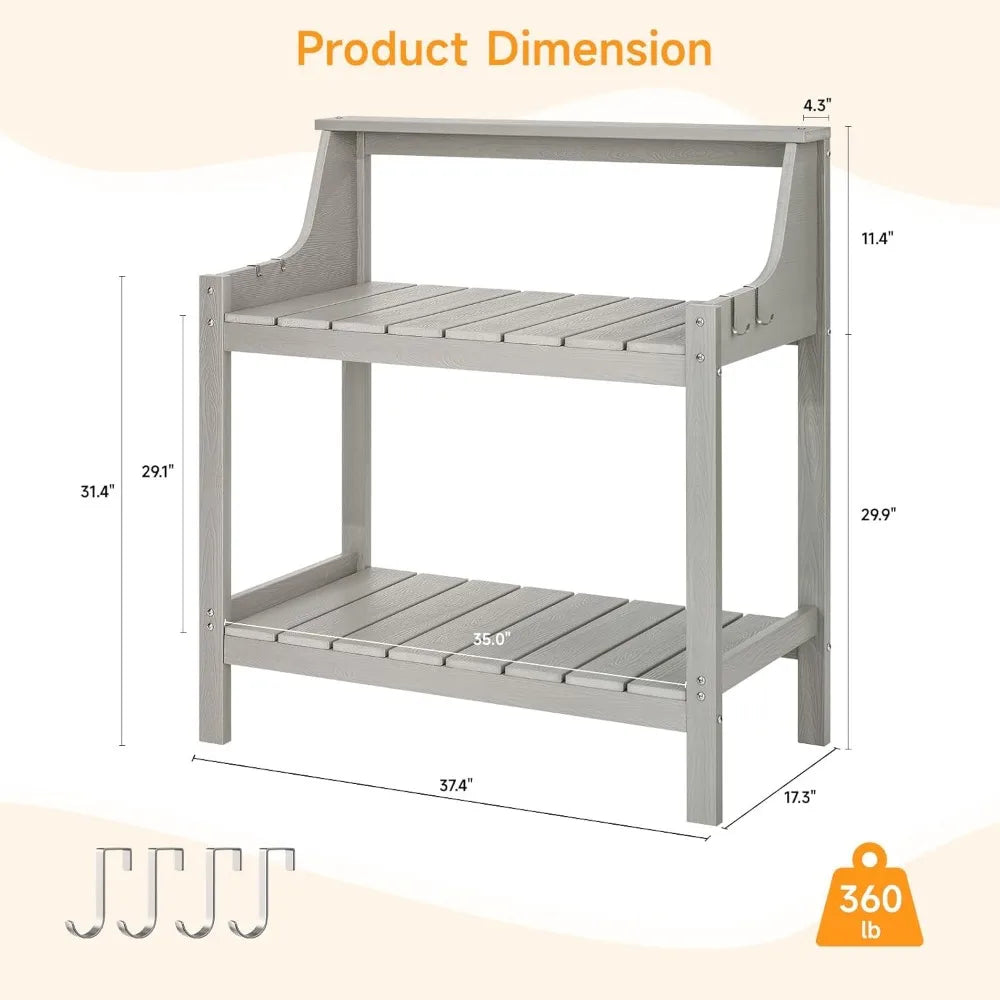 HDPS All Weather Potting Bench Table With 4 Side Hooks