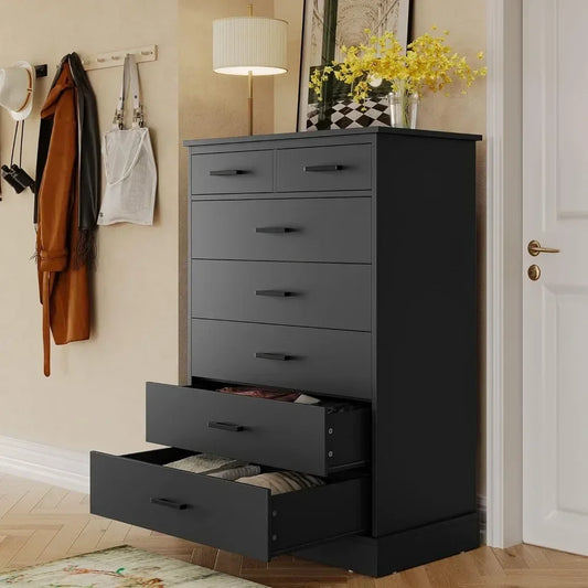 Black Dresser for Bedroom, Tall 7 Drawer Storage Cabinet
