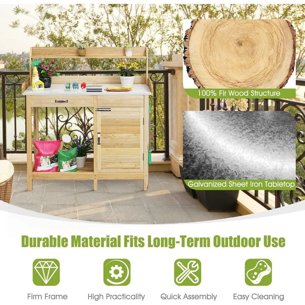 Outdoor Potting Bench Work Station Drawer Storage Cabinet