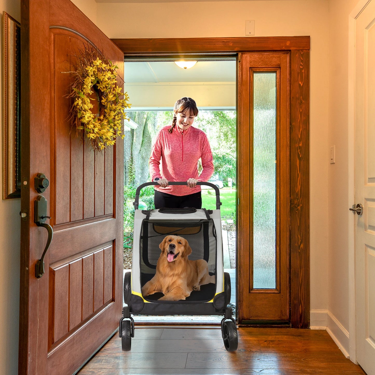 Foldable Four Wheel Dog Cat Stroller Portable Breathable