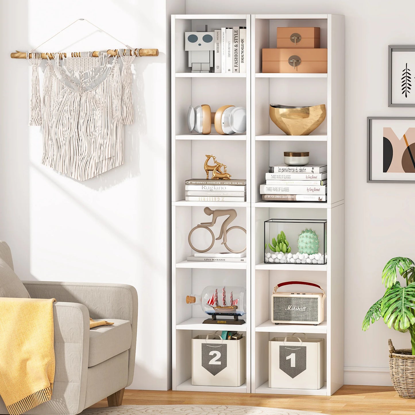 Tribesigns 70.9 Inch Tall Narrow Bookcase, Rustic Corner Bookcase with Storage, 6 Tier Cube Display Shelves for Home Office