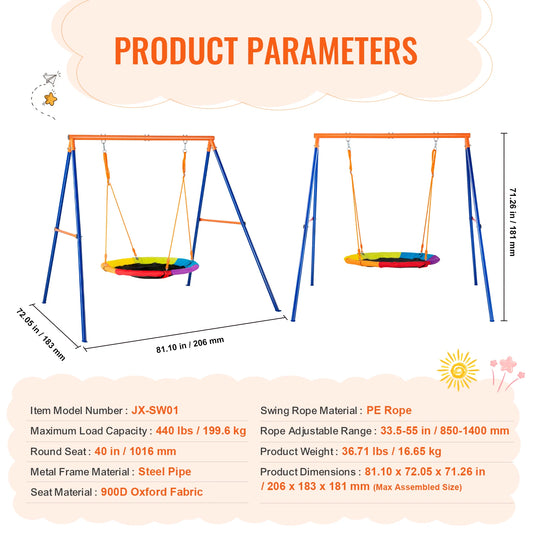 VEVOR Swing Sets for Backyard 600lbs Capacity with 3 Swings