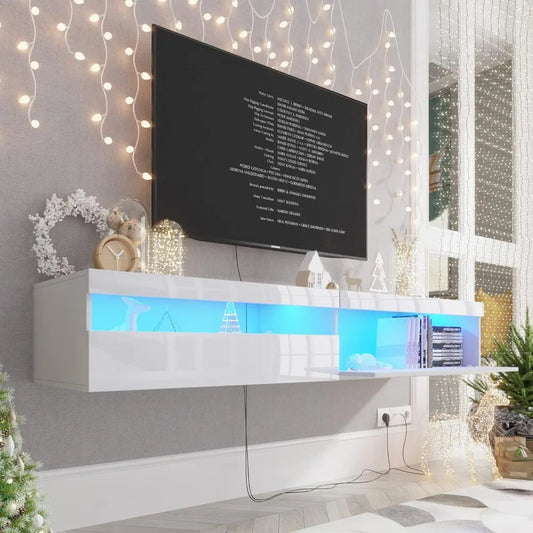 Floating TV Stand with Led Lights, 71 Inch Wall Mounted Shelf
