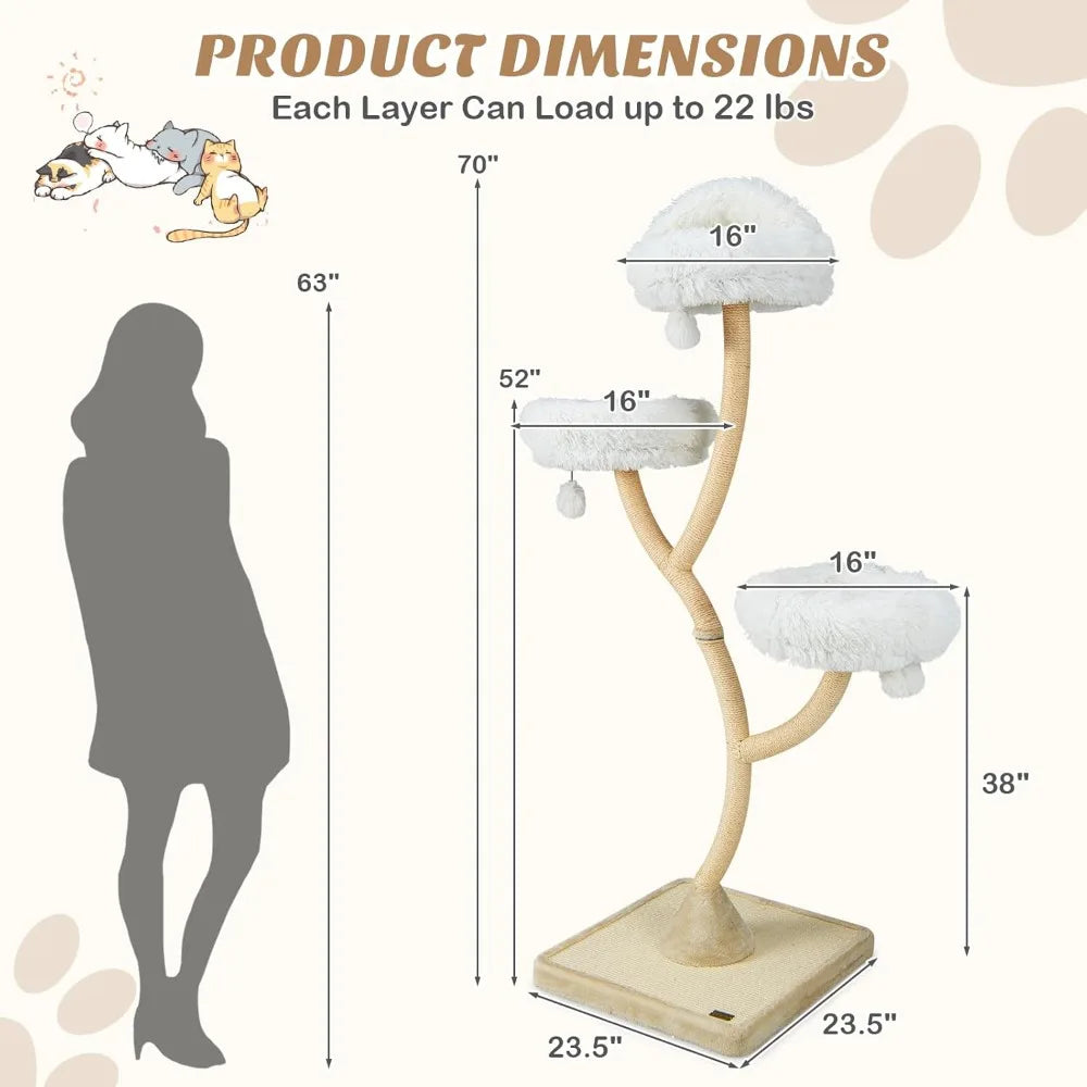 70 Inch Tall Cats Tree Cat Tower with Scratching Posts