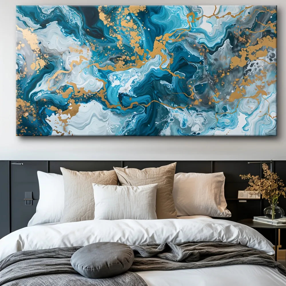 Blue Abstract Canvas Wall Art Painting for Living Room