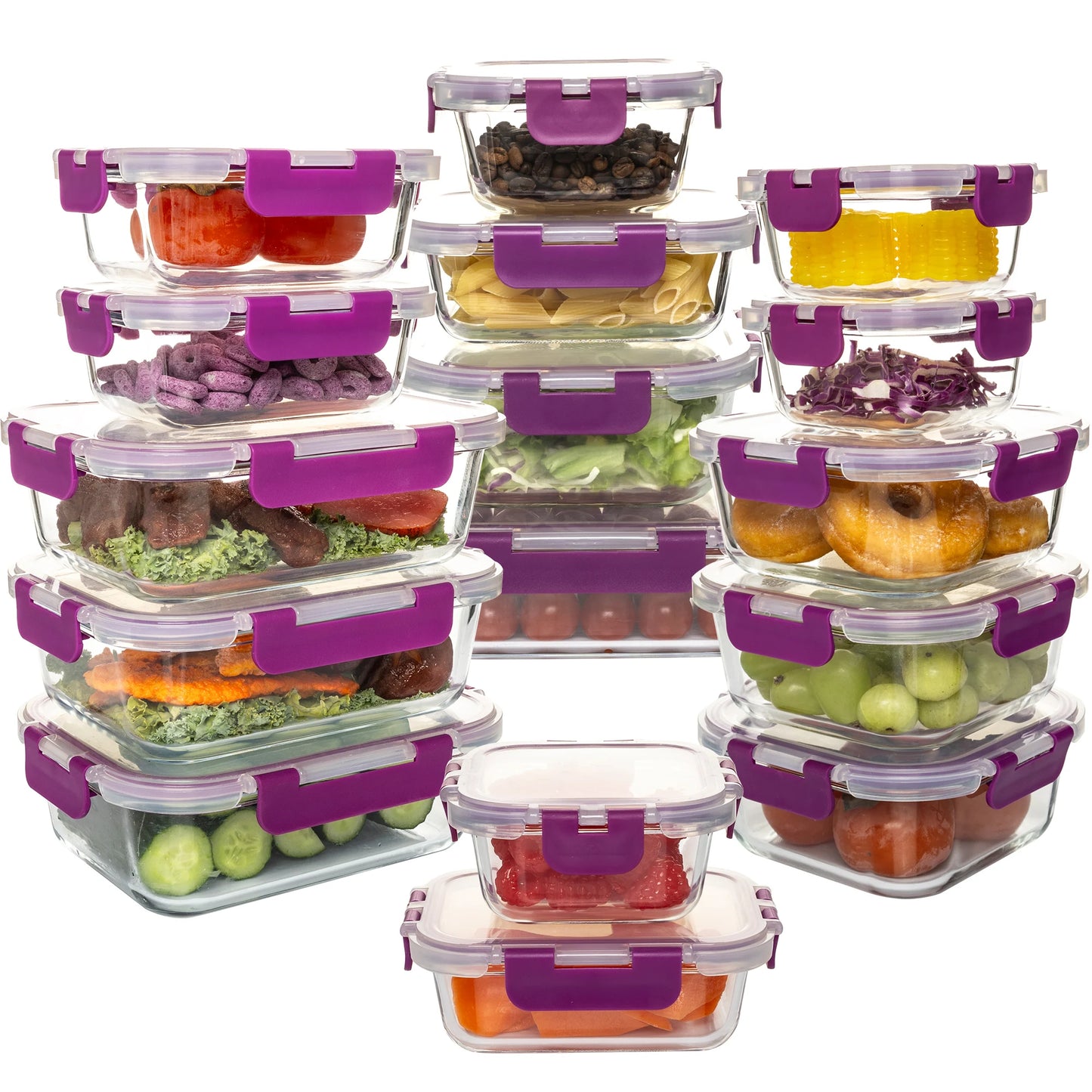 16 Piece Glass Food Storage Containers Leakproof Airtight