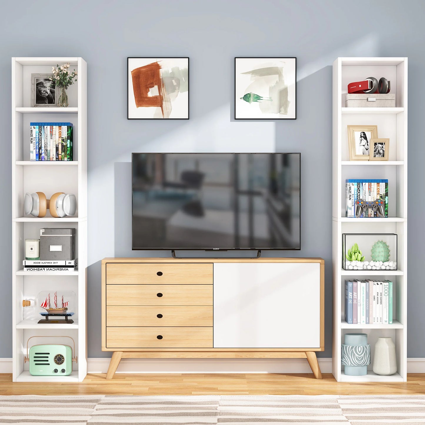 Tribesigns 70.9 Inch Tall Narrow Bookcase, Rustic Corner Bookcase with Storage, 6 Tier Cube Display Shelves for Home Office