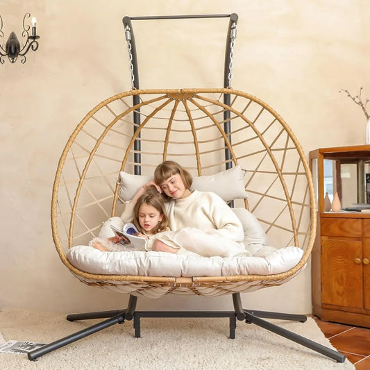 Double Egg Swing Chair with Stand for 2 Person Comfort