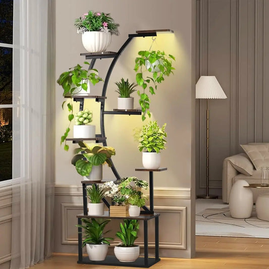 Black Plant Stand With Grow Light 9 Tiered Shelf 60 Inch