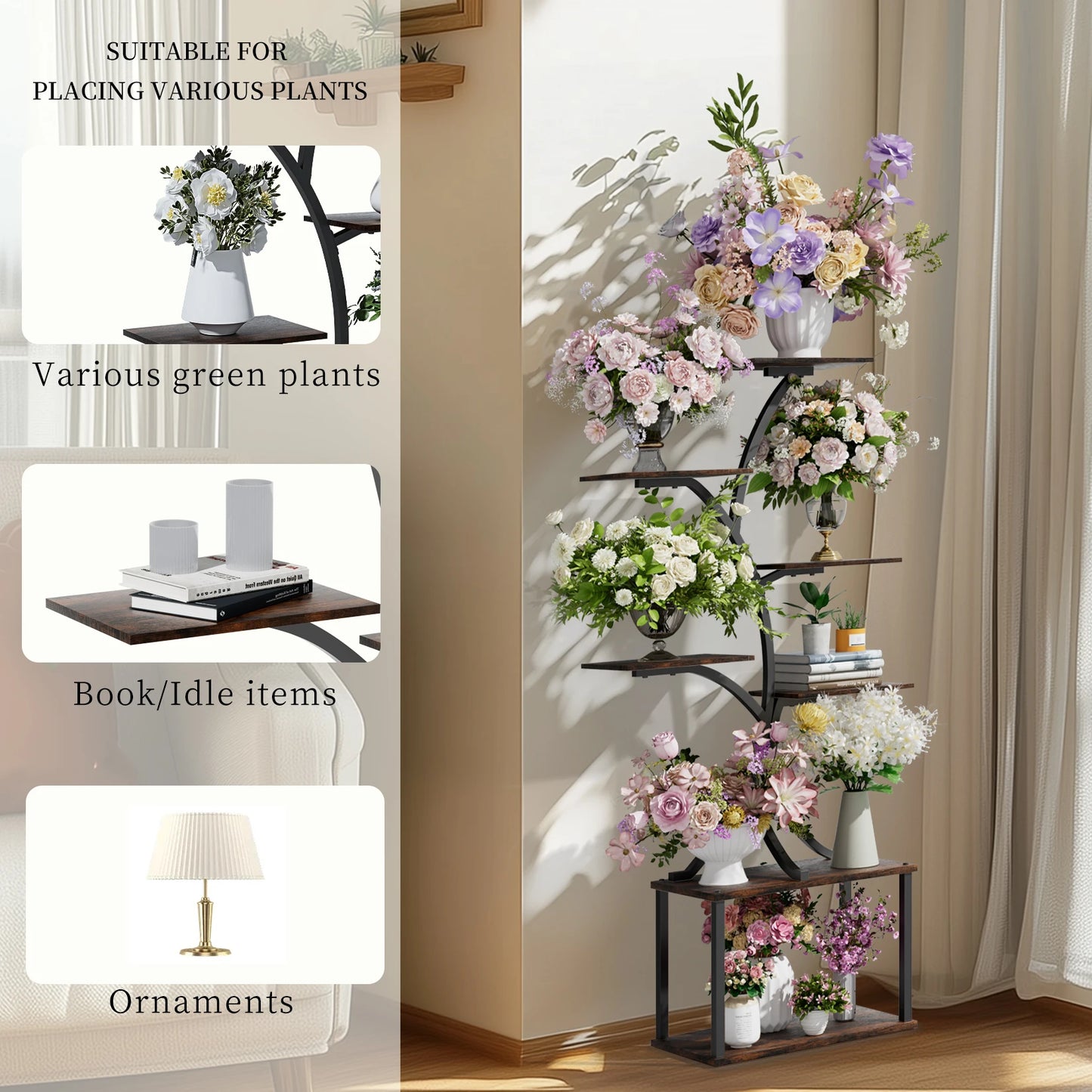 Industrial Style Multilayer Plant Stand Tree Shaped Display