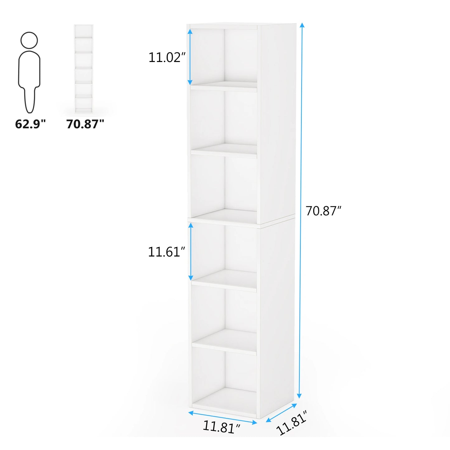 Tribesigns 70.9 Inch Tall Narrow Bookcase, Rustic Corner Bookcase with Storage, 6 Tier Cube Display Shelves for Home Office
