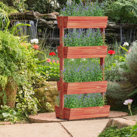 4-Tier Raised Garden Bed Vertical Flower Pots Rack with Detachable Ladder and Adjustable Shelf