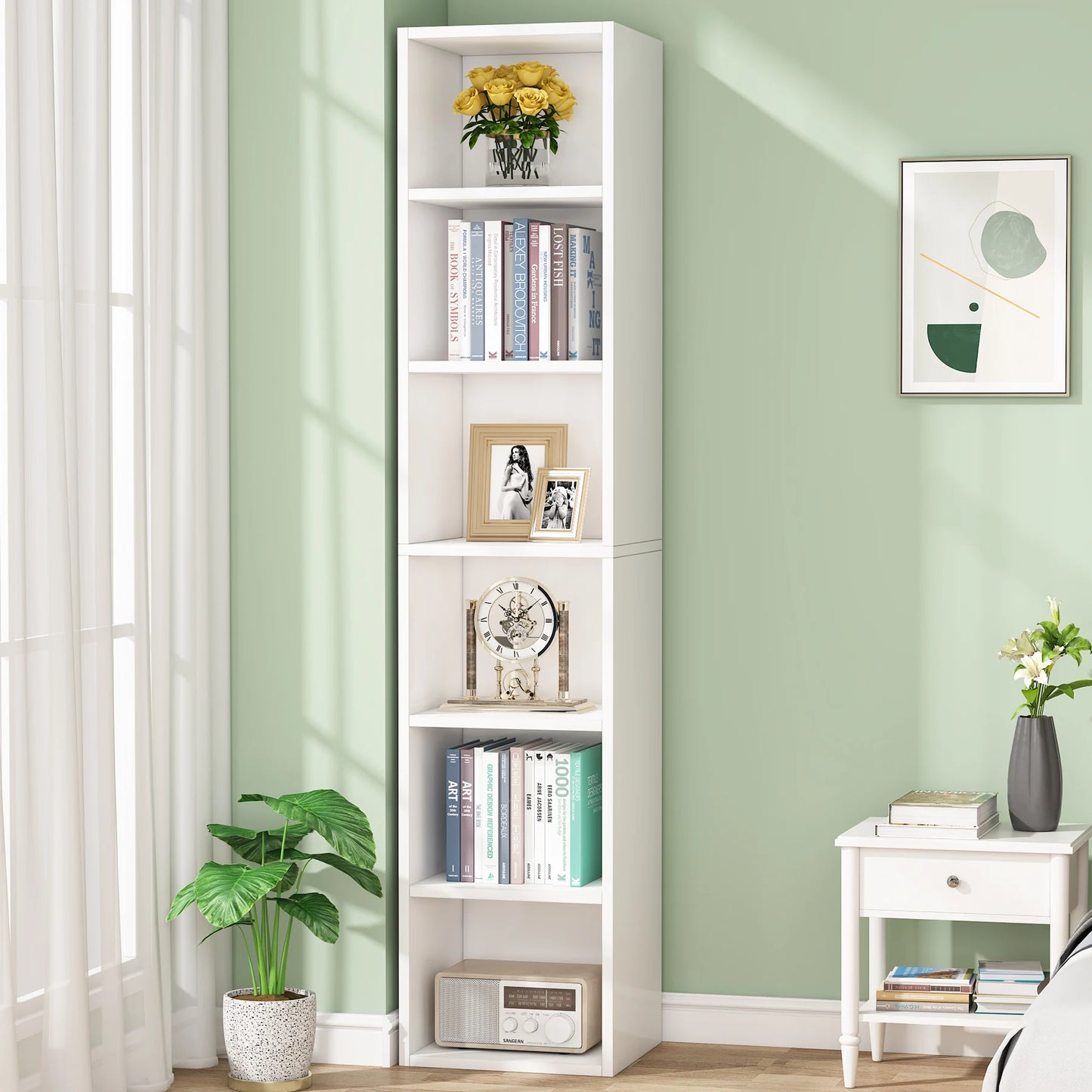 Tribesigns 70.9 Inch Tall Narrow Bookcase, Rustic Corner Bookcase with Storage, 6 Tier Cube Display Shelves for Home Office